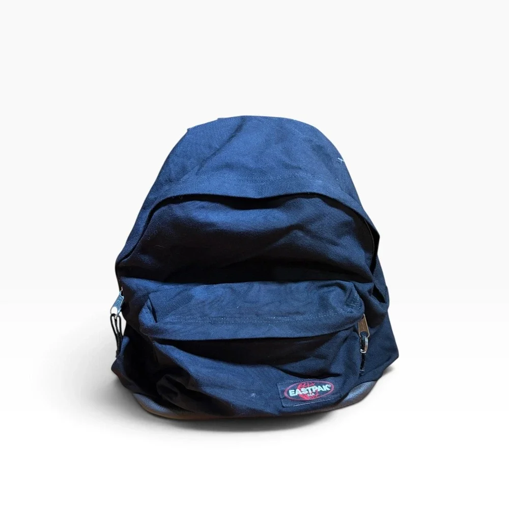 Eastpak Padded Pak'r Backpack Navy Blue Canvas Leather Bottom School Bag